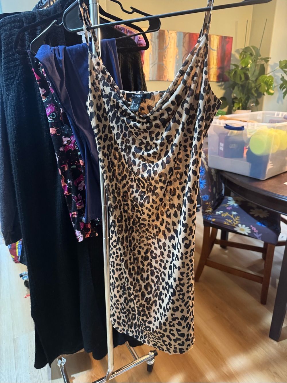 Forever 21 Sheer Leopard Print Cowl Neck Camisole Dress - Beige/Black (M)